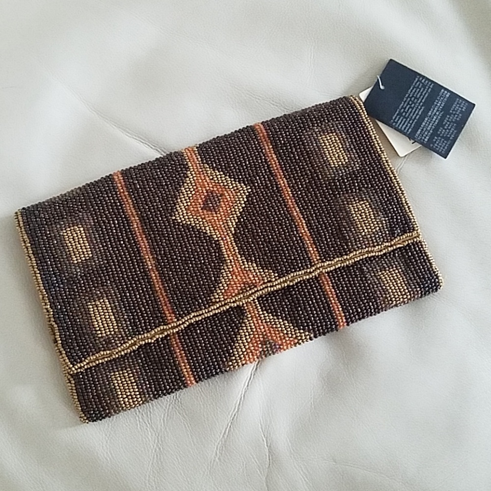 Forever 21 Beaded Gold Brown Clutch